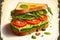 golden toast with avocado, fresh tomatoes and green arugula