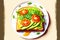 golden toast with avocado, fresh tomatoes and green arugula