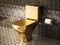 Golden toilet in luxury bathroom. 3D illustration