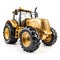 Golden tractor isolated on white background