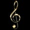 Golden treble clef sign on black background - key sol - music symbol