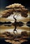 Golden Tree on Mirror Lake Artwork, Made with Generative AI