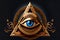 golden triangle with blue eye. Masonic symbol.