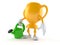 Golden trophy character holding watering can