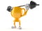 Golden trophy character lifting heavy barbell