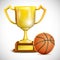 Golden Trophy Cup With Basketball.