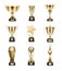 Golden Trophy Cups Collection on White