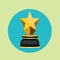 Golden trophy with one star flat design