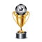 Golden trophy and soccer ball