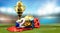 Golden trophy soccer football russian colored 2018 3d rendering