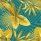 Golden tropica leaves seamless abstract geometric background