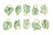 Golden tropical set of numbers with green leaves illustrations