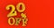 golden twenty percent on a red background. Sale of special offers. Discount with the price is 20
