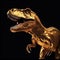 Golden tyrannosaurus rex close-up on a black background, prehistoric reptile,