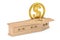 Golden United States Dollar Currency Symbol Sign in Wooden Coffin With Golden Cross and Handles. 3d Rendering