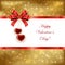 Golden Valentines background with hearts and bow