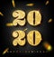 Golden Vector luxury text 2020 Happy new year. Gold Festive Numbers Design, diamonds texture. Gold shining glitter