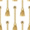 Golden Vertical Straped Ropes with Brushes Metal Eyelets Seamless Pattern.
