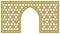 Golden vintage background with animated ornamental arched frame in arabian style. Moving muslim greeting card template