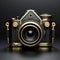 Golden Vintage Camera On Black Background - Photorealistic 3d Sculpture