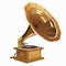 Golden vintage gramophone closeup