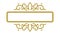Golden vintage rectangular frame with ornament from curly lines on white background. Animated header field in retro style