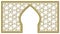 Golden vintage traditional oriental background with animated ornamental arched frame. Moving muslim greeting card template