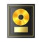 Golden Vinyl or CD Prize Award with Label in Black Frame. 3d Rendering