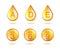 Golden vitamin oil drop set - isolated gold yellow drops and sphere capsules