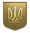Golden volumetric Ukrainian emblem trident Tryzub - 3D rendering