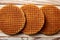 Golden Waffle wafer biscuits in a row