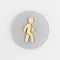 Golden walking man flat outline icon. 3d rendering round gray key button, interface ui ux element