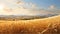 Golden Wheat Field In A Serene Mountain Valley