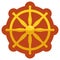 Golden wheel of dharma symbol with orange outline, Vector illustration