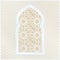 Golden and white Arabic ornamental mosque window. Vector illustration card, invitation for Muslim community holy month