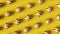 Golden white Christmas balls 3D looped seamless motion animation pattern yellow background Xmas festive screensaver 4K.