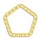 Golden wide pentagonal chain frames for decorative headers. Gold metal double weave chain frames isolated on white background.