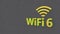 Golden WiFi 6 symbol with light flashing on abstract background. 3D rendering.