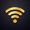 Golden wifi vector sign. Gold wi fi wireless symbol. Isolated textured wi-fi logo on dark background