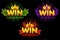Golden WIN. Vector versions Isolated logo Win with colored precious gems for developing 2D games.