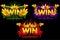 Golden WIN. Vector versions Isolated logo Win with colored precious gems for developing 2D games.