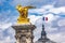 Golden Winged Horse Statue Bridge Flag Grand Palais Paris France