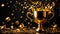 Golden winner cup on dark background congratulation prize success
