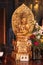 Golden wooden statue depicting the bodhisattva KokÃ»zÃ´ depicted sit down and holding a sword in the Tendai Buddhism Gokokuin