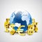 Golden world currency symbols moving around 3d world for global economic