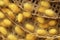 Golden worm cocoon in basket for threshing silk fibre