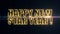 Golden yellow laser neon HAPPY NEW STAR YEAR text with shiny light optical flares animation on black background - new