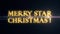 Golden yellow laser neon MERRY STAR CHRISTMAS text with shiny light optical flares animation on black background - new