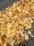 Golden yellow leaves on pavement