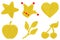 Golden yellow star crown heart apple branch cherry symbol set